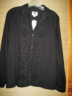 Quiksilver Women's by Roxy SMALL Long Sleeve Blouse Top Shirt Black MSRP $80 NWT