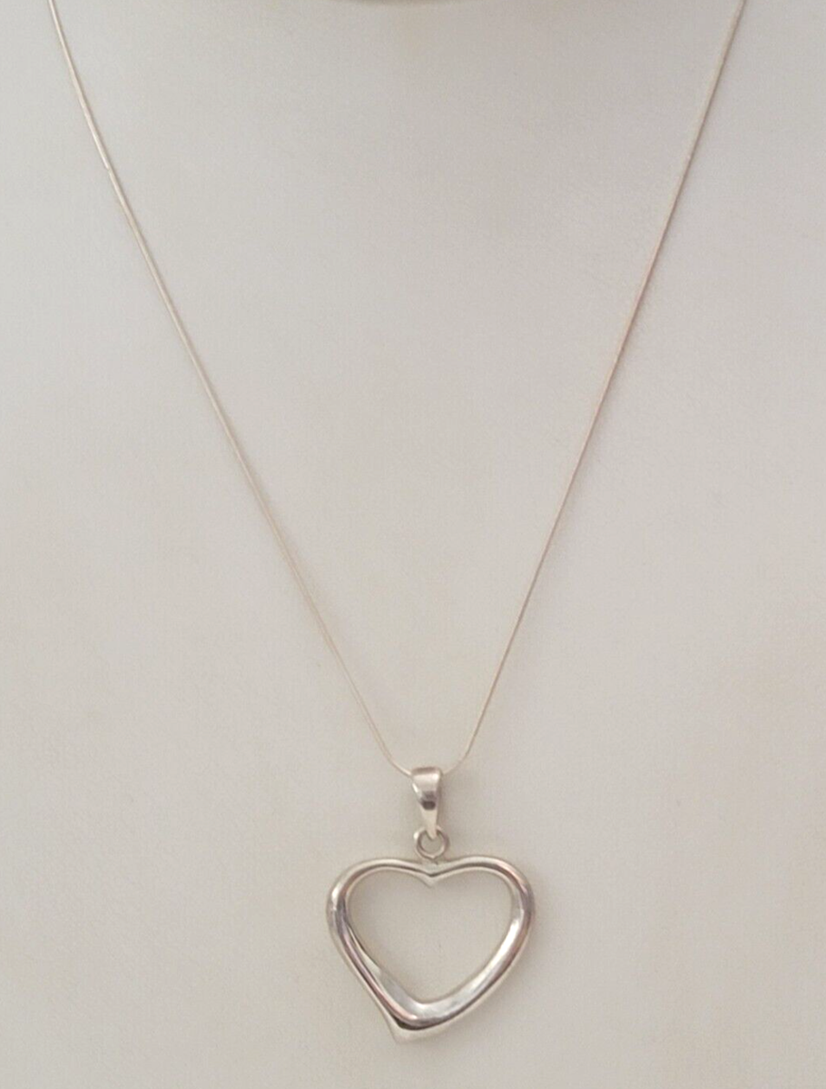 ●TATIANA● Silver 925 Mild Heart Snake Chain Necklace NZ211 Dainty Heart Pendant 925 Sterling Silver Snake Chain
