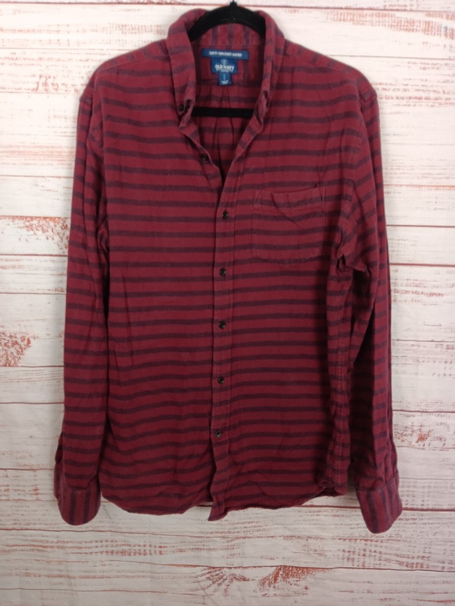 Old Navy Shirt Men's Medium Striped Slim Fit Long Sleeve Button Down Flannel