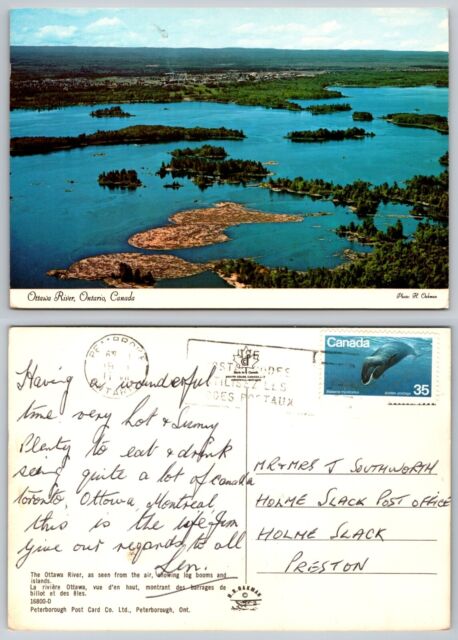 c21588 Log booms Ottawa River Ontario Canada postcard 1980 stamp