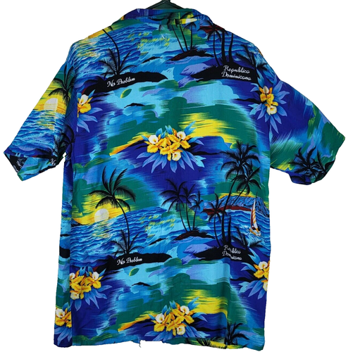 Vtg 80s Hawaiian Shirt AOP Dominican Republic "No Problem" 100% Cotton XXL - Picture 2 of 4
