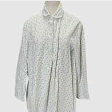 Sears Nightgown Women M White Blue Floral 100 Cotton Flannel Long Sleeve Vintage