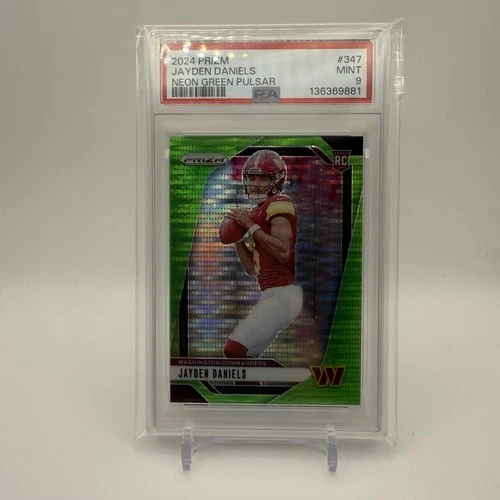 PSA 9 2024 Panini Prizm #347 Jayden Daniels Neon Green Pulsar Prizm RC Commander
