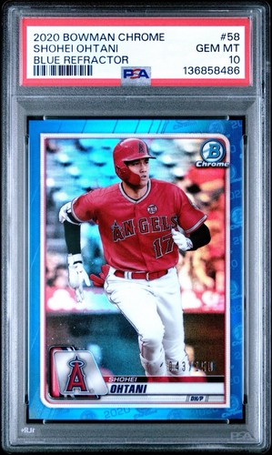 2020 BOWMAN CHROME BLUE REFRACTOR #58 SHOHEI OHTANI /150 PSA 10