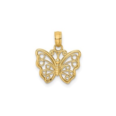 14k Gelbgold Schmetterling Anhänger Frauen durchbrochen Flügel Schleife Detail Natur Charm
