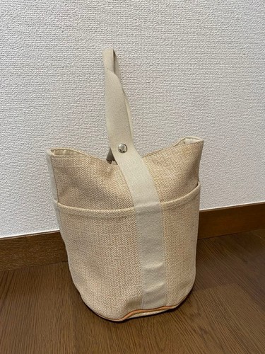 Hermes Sac PM Canvas Bucket Bag Off-White Beige