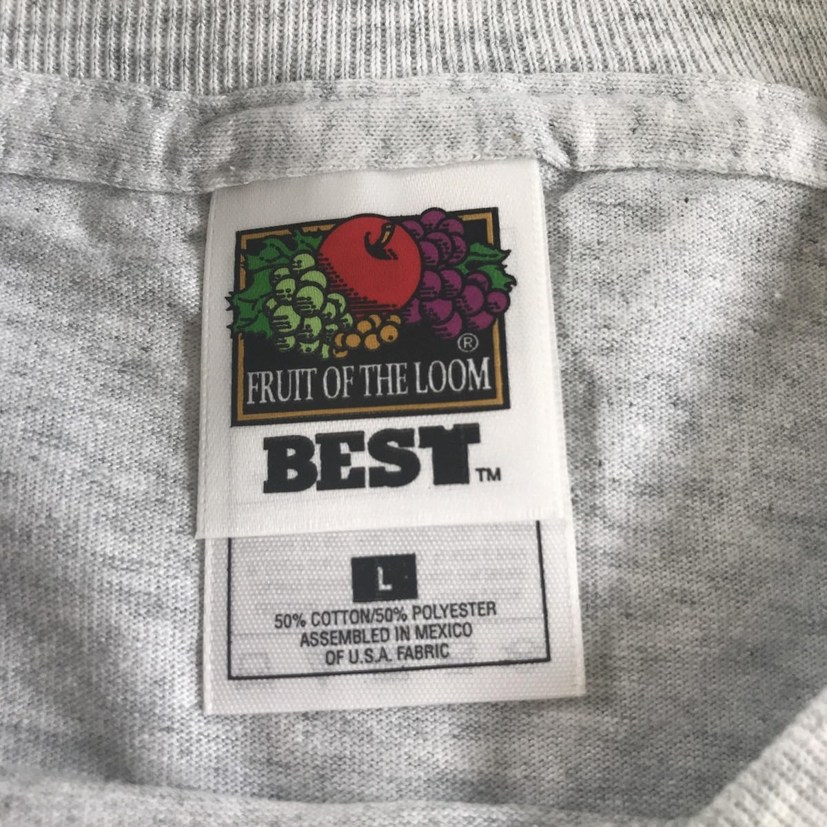 Vintage Fruit Of The Loom Shirt Mens Large Gray Blank 50/50 Best Tag Crew Neck View 2