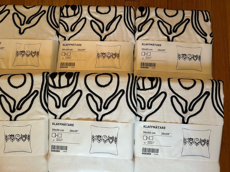 6 IKEA Klaffmatare Black & White Embroidered 20” Cushion Pillow Covers NWT