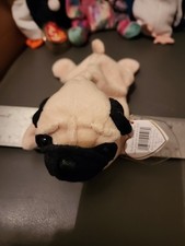 Retired Ty Beanie Baby Pugsly The Dog 6" with Tag Errors