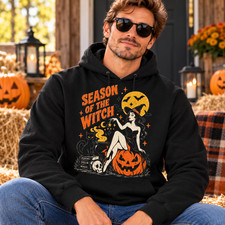 Season Of The Witch Hoodie Vintage Pin Up Witch Halloween Spooky Graphic Sweatsh