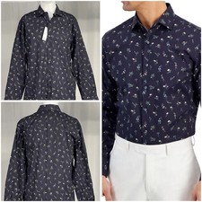 Bar lll Shirt Mens XL Blue Button Up Slim Fit Floral Stretch Comfort Casual New