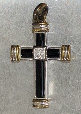 Danbury Mint Cross Pendant Sterling Silver 925 Enamel Gold Plate Diamond Accent