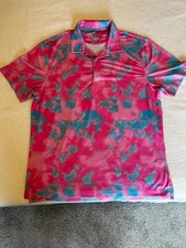 Chubbies Golf Polo M – Pink & Teal Tie-Dye – Performance Stretch