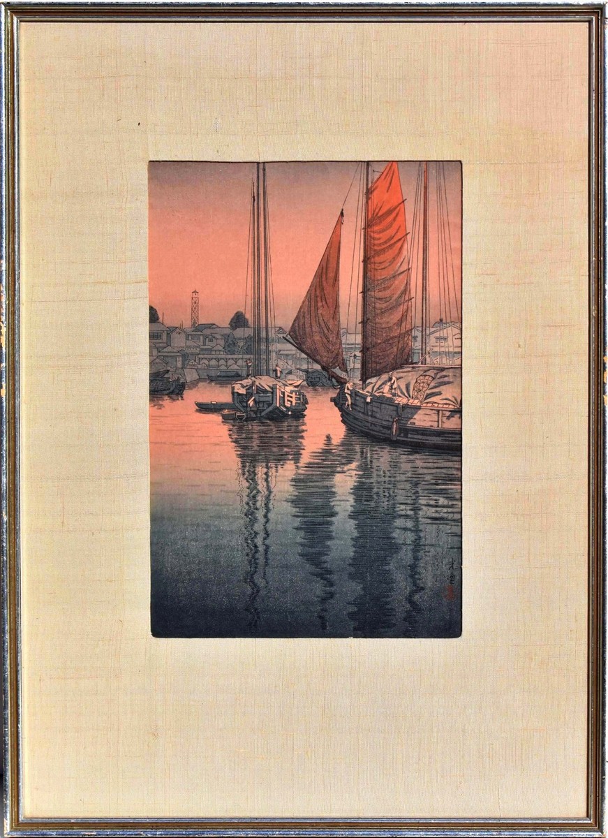 レア！Staring At The Sea • The Images 日本盤LD Koitsu Tsuchiya - Original 1940s Woodblock - Sunset at Tomonotsu