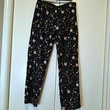 Karen Kane Womens Black 100% Silk Floral Embroidered Flat Front Dress Pants 10
