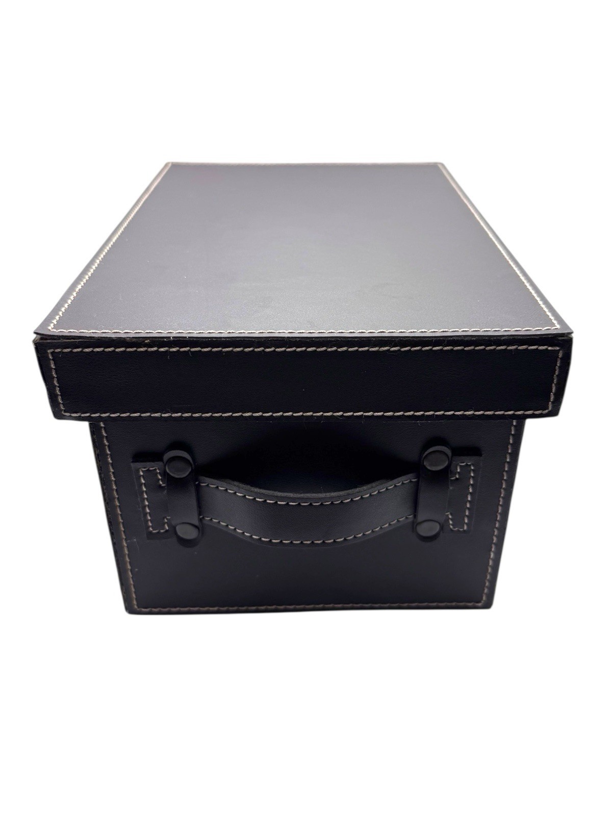 Large Brown Faux Leather Lidded Storage Box with Handle