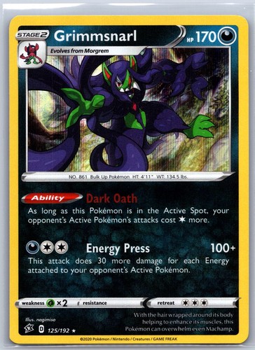 Grimmsnarl 125/192 Holo Rare Rebel Clash Pokemon Near Mint