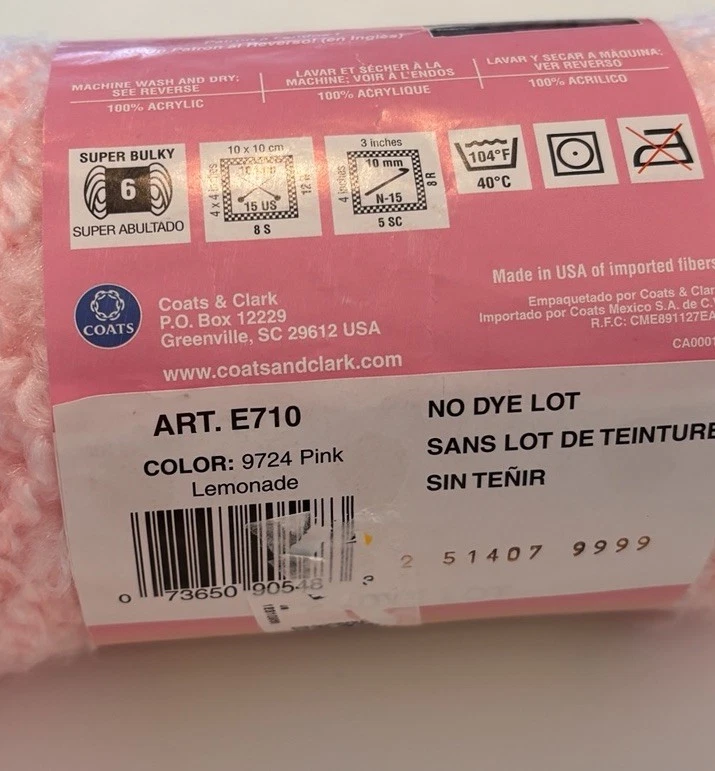 全新 Red Heart 婴儿云纱粉红色柠檬水,6 盎司。 9724 — 第 3/3 张图片