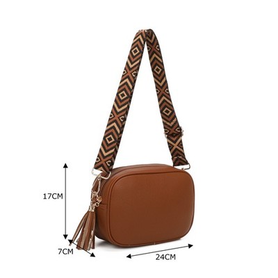 Kameratasche Damen 2 Fächer Reißverschluss Quaste Crossbody bunter Riemen JM1250