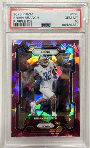 Panini 2023 Prizm PURPLE ICE - BRIAN BRANCH #328 Rookie 175/225 PSA 10