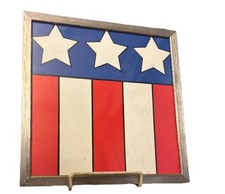 vintage framed print or sign featuring a stylized American flag design with3 Str