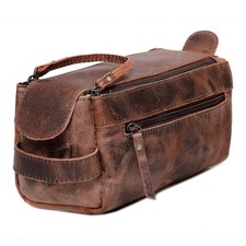 Premium Buffalo Leather Unisex Toiletry Bag Travel Dopp Kit Vintage Travel Sh...