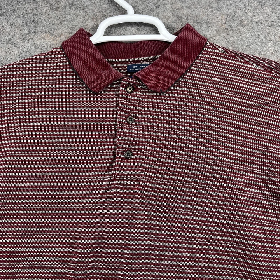Pebble Beach Polo Shirt Mens Large Maroon White Striped Golf Merc Cotton Classic - Image 2 of 4