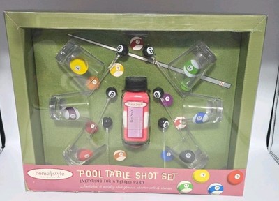 Home Style Pool Table Shot Glass Party Set 6 shot Glasses & Stirrers New Sealed