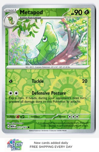 Carta Pokémon Metapod 011/165 - Colección 151, Lámina Inversa (holo), Individual