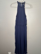 Tahari Blue Solid Halter Neck Sleeveless Maxi Long Dress Women’s Regular M