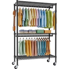 Double Clothes Rail Rack Heavy Duty Garment Hanging Stand Open Wardrobe Shelf UK