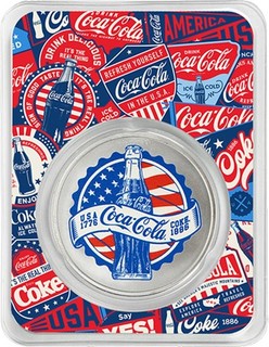 Silberbarren USA Coca Cola ® 1 Oz Silber 999 im original TEP Blister