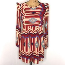 UMGEE Size Small Southwestern Aztec Print Dress-Boho Babydoll Ruffled Lined
