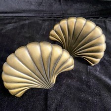 Vintage Brass Shell Curtain Tiebacks Set of 2 Brass Drapery Hooks Regency Beach