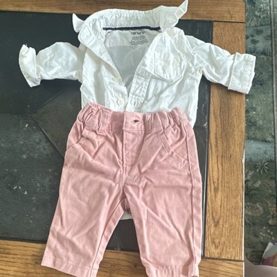 Carter's 0-3M White Long Sleeve Snap Bodysuit & Pink Pants Set Cotton