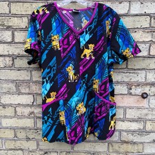 Disney Women's L Polyester Stretch Simba Nursing Scrub Top EUC