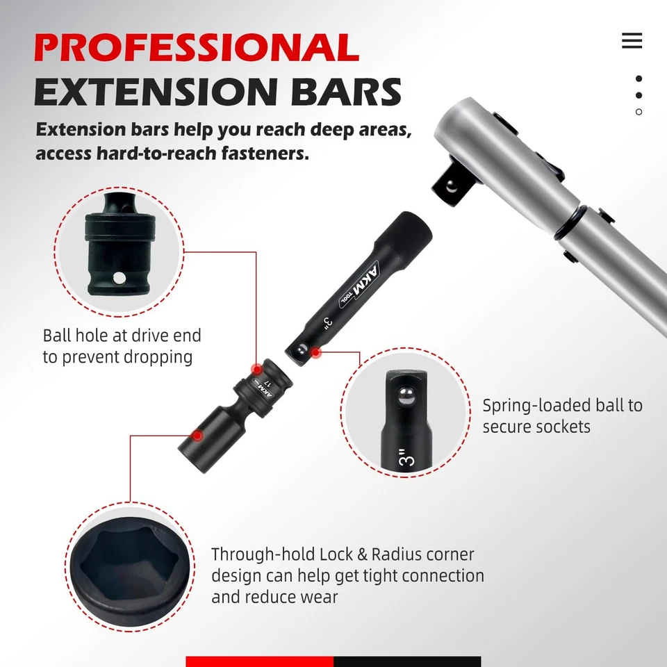 3/8" Drive Universal Impact Socket Set, 17 Piece Swivel Socket Set, Universal... - Image 3 of 4