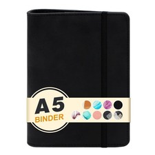 A5 Refillable 6 Ring Faux Leather Budget Binder,Mini Notebook Binder Cover fo...