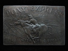 OH05112 VINTAGE 1970s PONY EXPRESS FIRST WITH THE U.S. MAIL OLD WEST BUCKLE