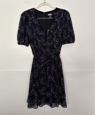 dkny navy pleated dress DKNY Sleeveless Pleated Tie Neck Shift Dress Size 10 Navy NEW WITH TAG MSRP$139