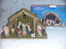 Weihnachtskrippe, Jesus Christi Geburt mit Licht & Figuren, gebraucht