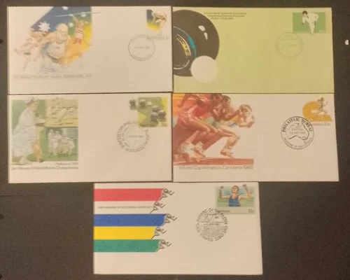 Australia. Sport. Five Pre Stamped Envelopes. First Day Covers.