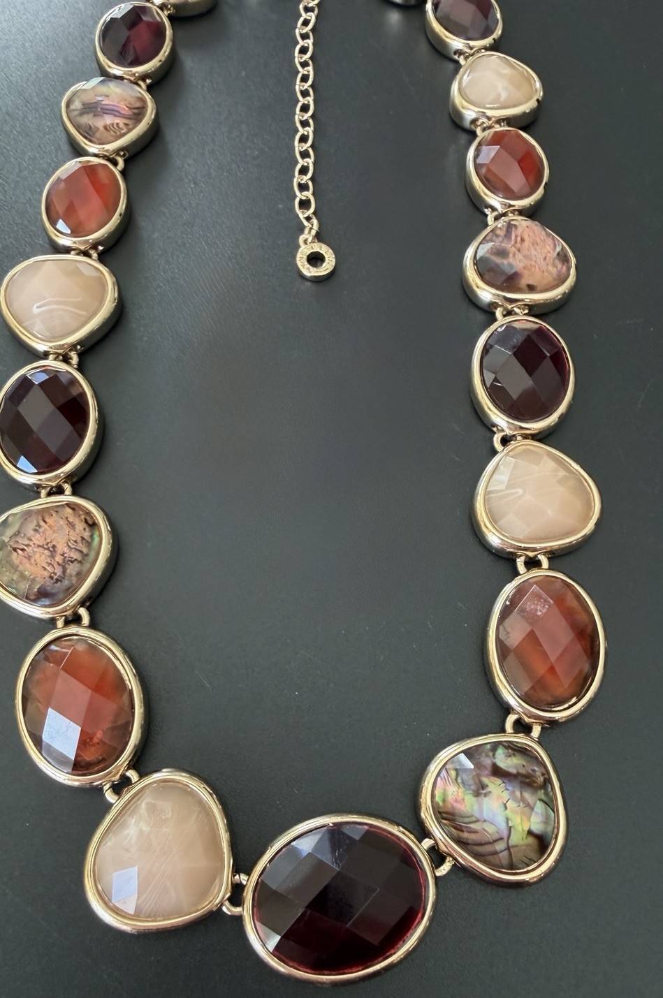 Anne Klein Multi Stone Abalone Shell Necklace Gol… - image 1