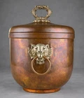 Leonard Silver Plate Ice Bucket Lion Head Handle Milk Glass Liner Vintage