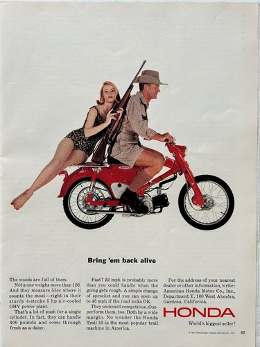 Vintage 1963 Sexy Honda motorcycle original color ad CY115