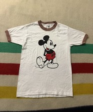 Vintage 70s All Cotton Disney Mickey Mouse SunFaded Ringer Shirt Small Brown