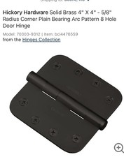 Lote de 9 bisagras de puerta de esquina de radio Hickory Hardware 70303-9312 4”x4” 5/8” NUEVAS