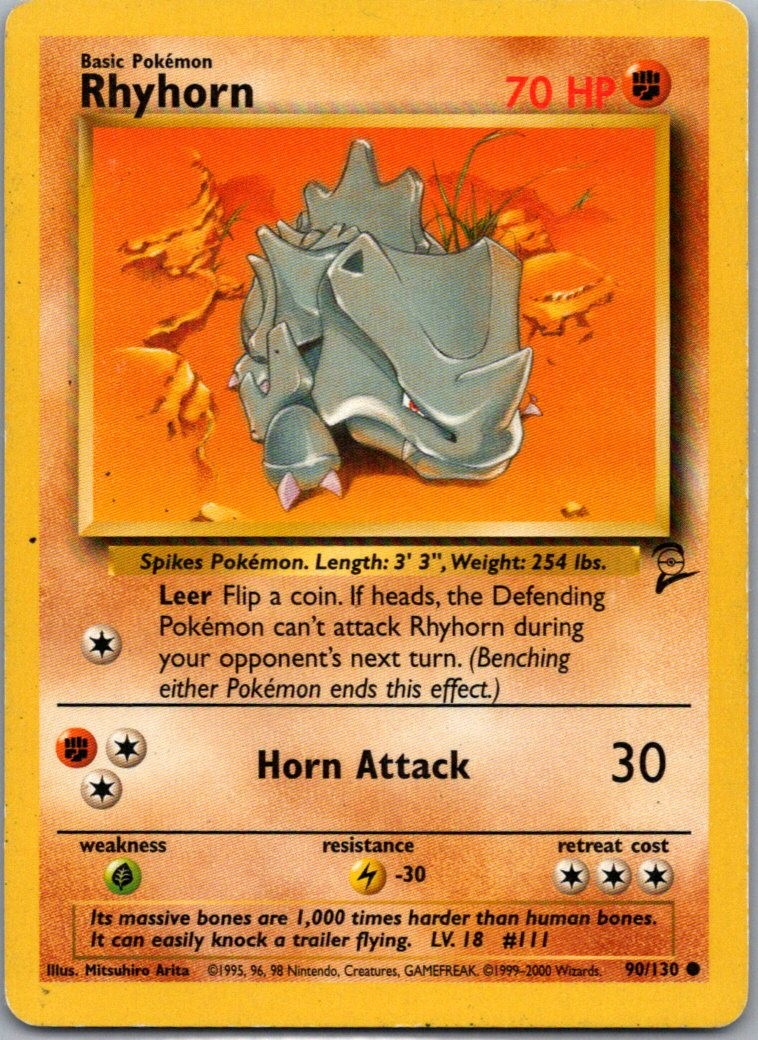 Rhyhorn 90/130 Common Base Set 2 Pokemon Near Mint