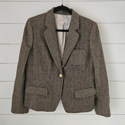 Brooks Brothers Women s Size 14 Wool Tweed Blazer Herringbone Brown Classic Prep