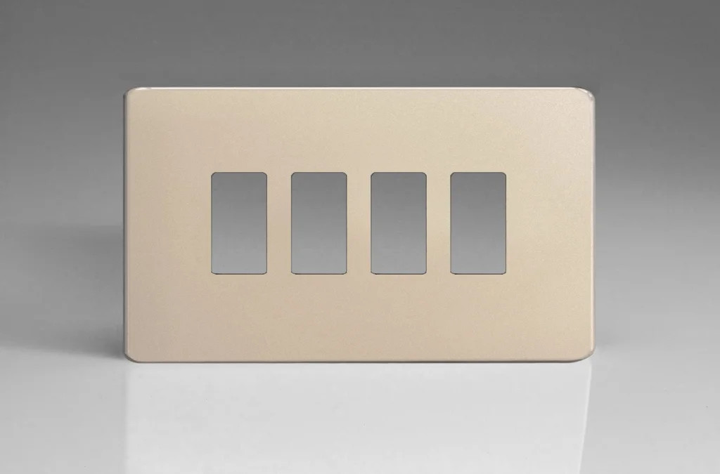 Modular Grid System Satin PowerGrid Plate Screwless 4-Gang Yoke Included